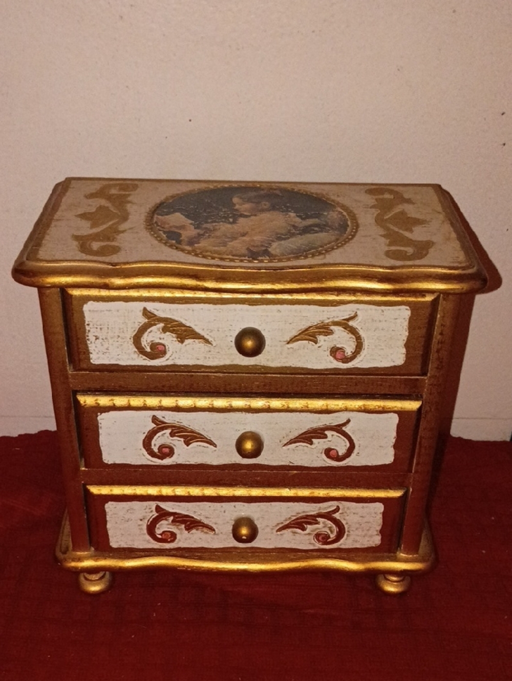 Gold and White Ornate Three-Drawer Decorative Accent Chest
